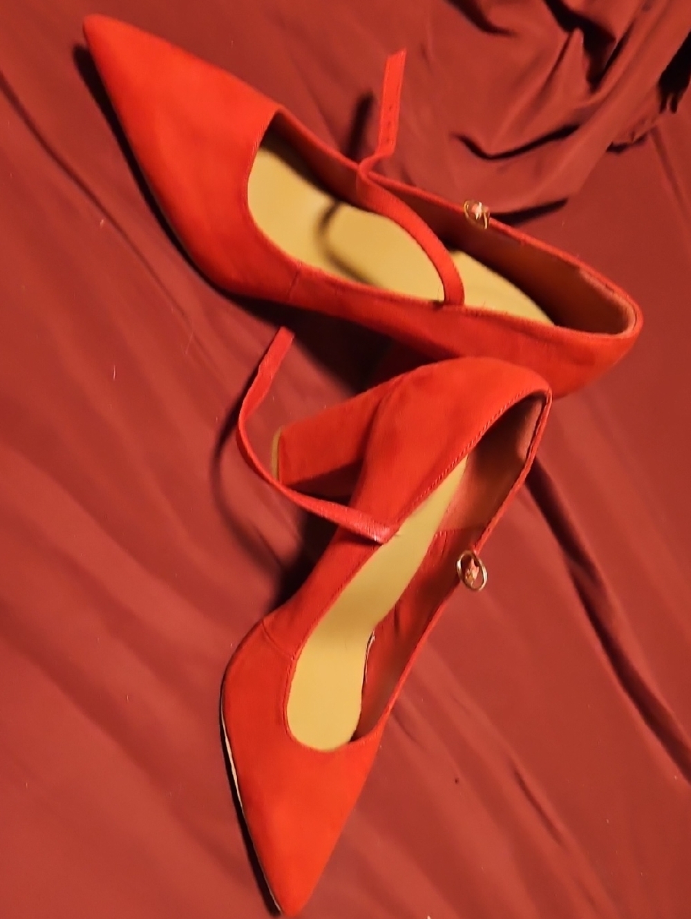 Women’s Pointed-Toe Faux Suede Mary Jane Flats - Red
